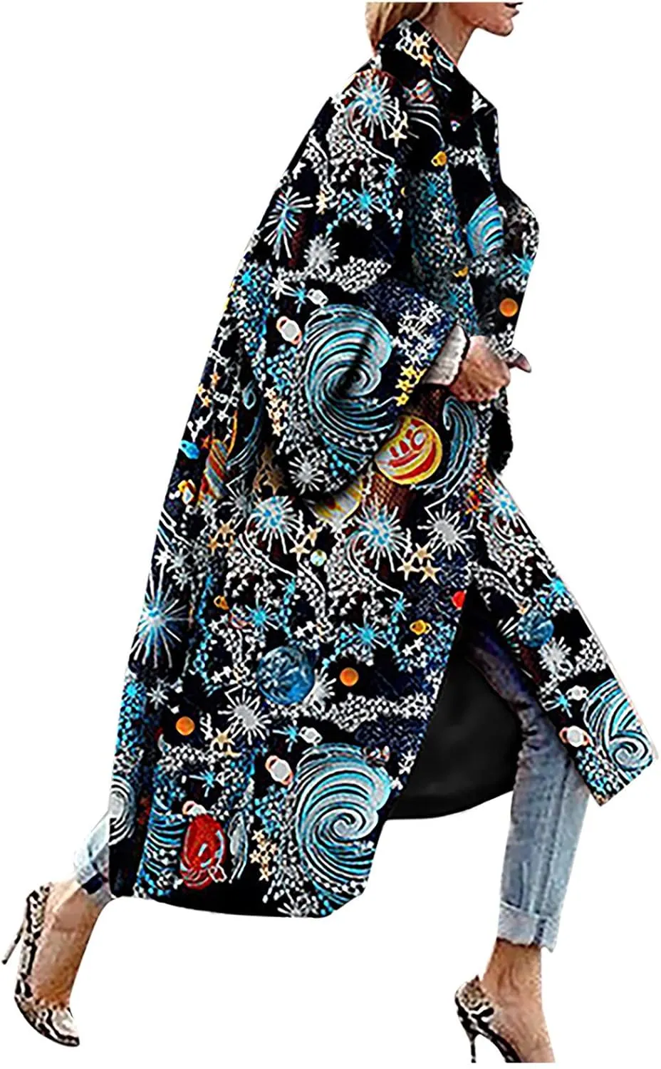Women Vintage Trench Coat,Memela Women's Autumn Long Sleeve Pea Coat Lapel Open Front Long Jacket Overcoat Outwear Cardigan