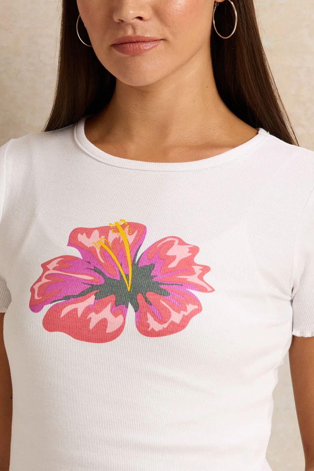 Women White Embellished Rib T-Shirt