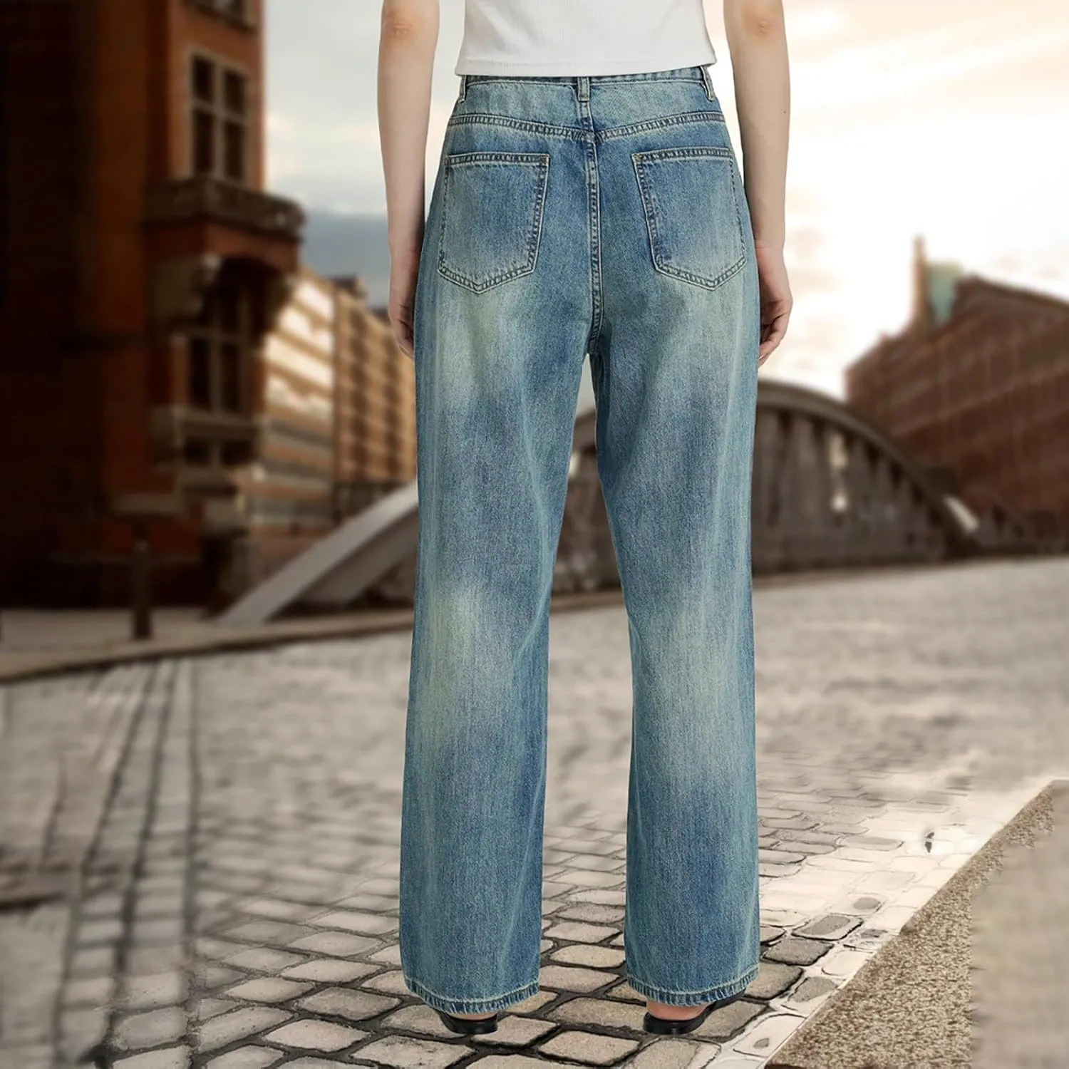 Women Wide Leg Jeans Casual Baggy Stretchy Bootcut Boyfriend Denim Pants Trendy High Waisted y2k Long Trousers