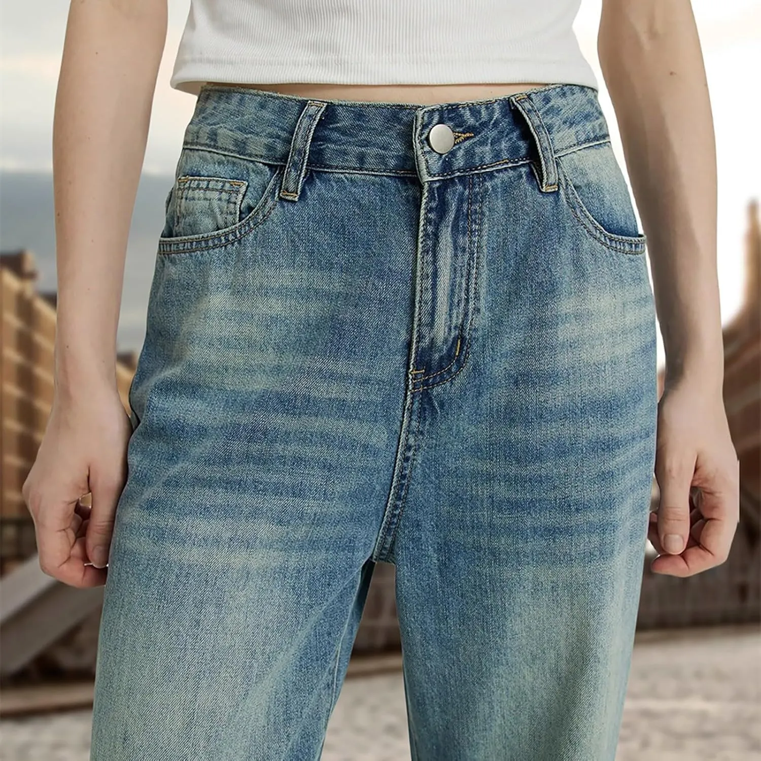 Women Wide Leg Jeans Casual Baggy Stretchy Bootcut Boyfriend Denim Pants Trendy High Waisted y2k Long Trousers