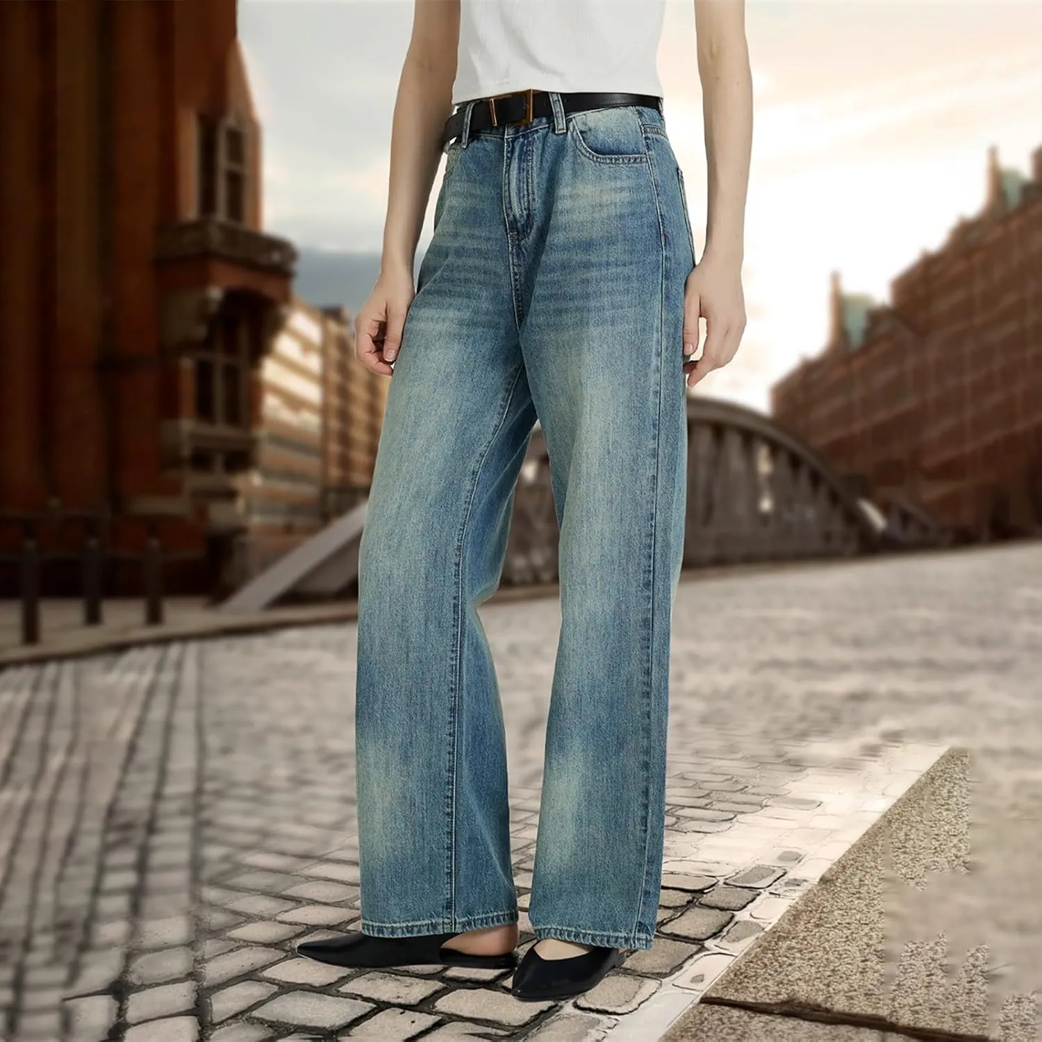 Women Wide Leg Jeans Casual Baggy Stretchy Bootcut Boyfriend Denim Pants Trendy High Waisted y2k Long Trousers