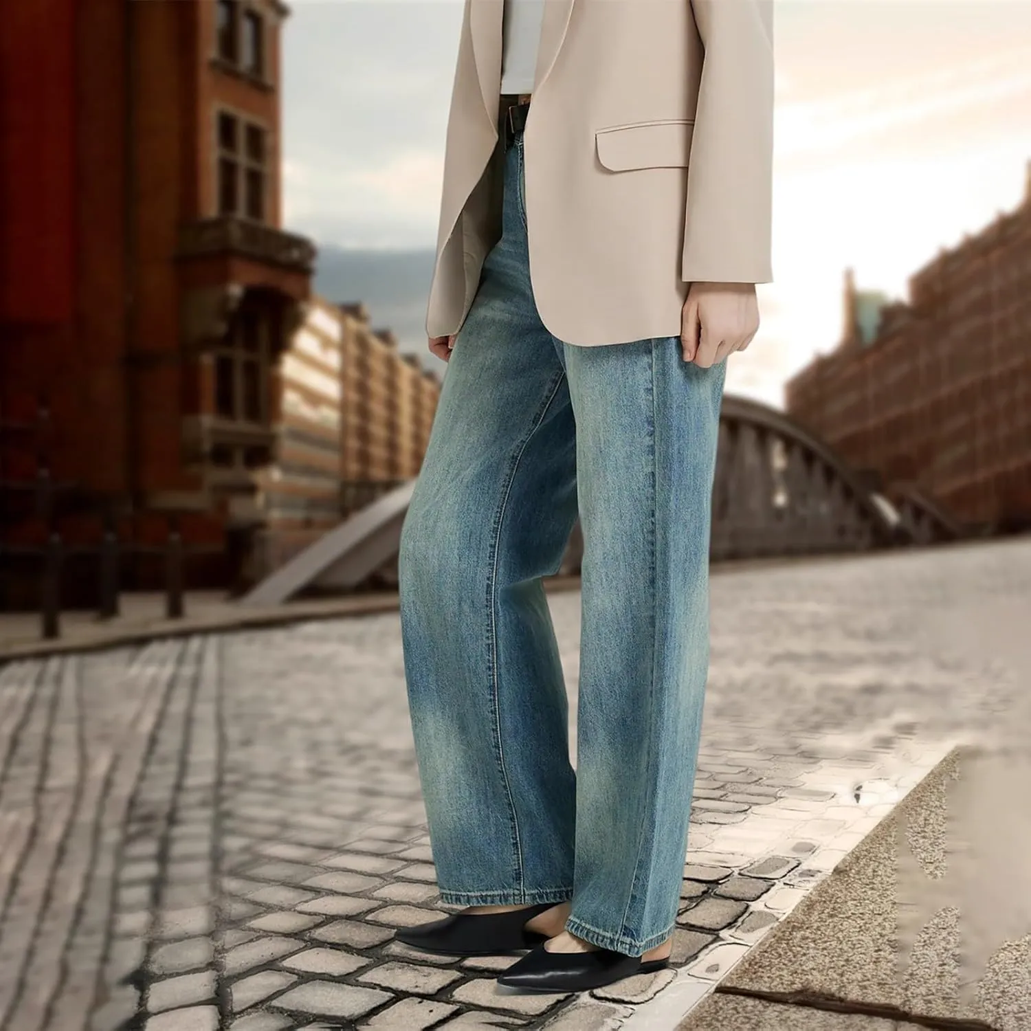 Women Wide Leg Jeans Casual Baggy Stretchy Bootcut Boyfriend Denim Pants Trendy High Waisted y2k Long Trousers