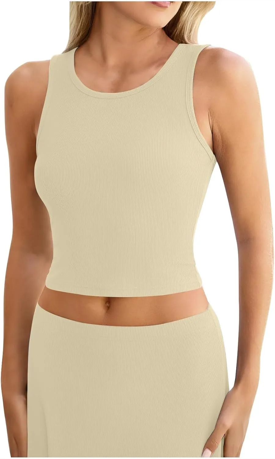 Women's 2 Piece Outfits Dressy Casual Ribbed Knit Short Sleeve Crop Tops Maxi Flowy Skirts Matching Sets
