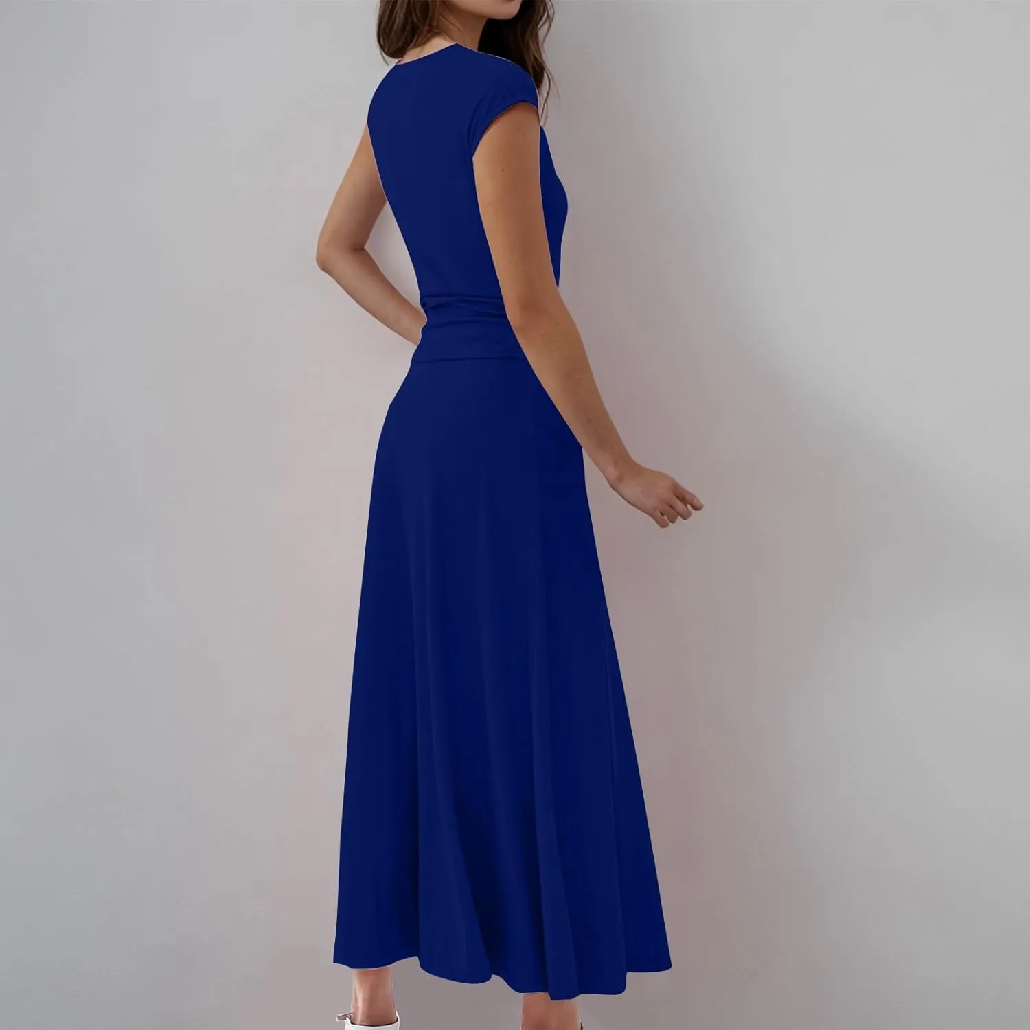 Women's 2 Piece Outfits Dressy Casual Ribbed Knit Short Sleeve Crop Tops Maxi Flowy Skirts Matching Sets