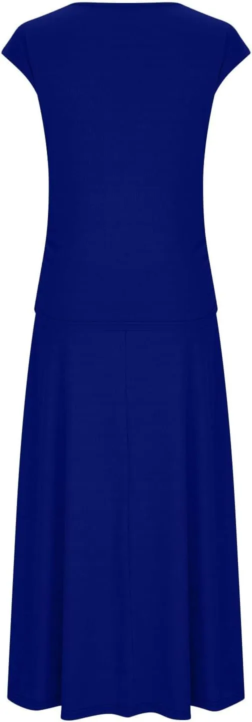Women's 2 Piece Outfits Dressy Casual Ribbed Knit Short Sleeve Crop Tops Maxi Flowy Skirts Matching Sets
