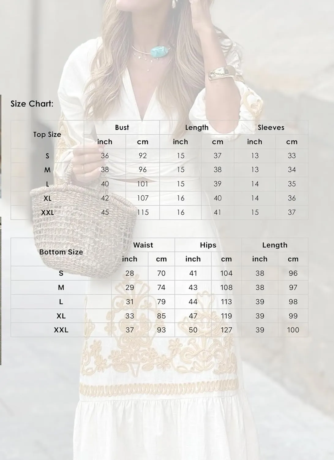 Women's 2 Piece Set 2025 Embroidered Stylish V Neck Top and Flowy Maxi Dress for Summer Outfits