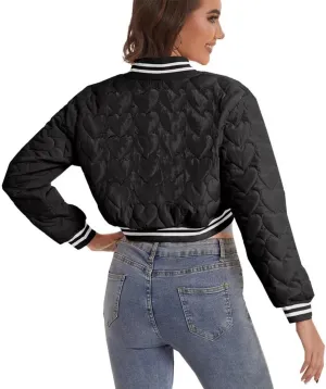 Women's Baseball Varsity Jacket Cropped Bomber Quilted Jackets Vintage Casual Lightweight Crop Top Coat