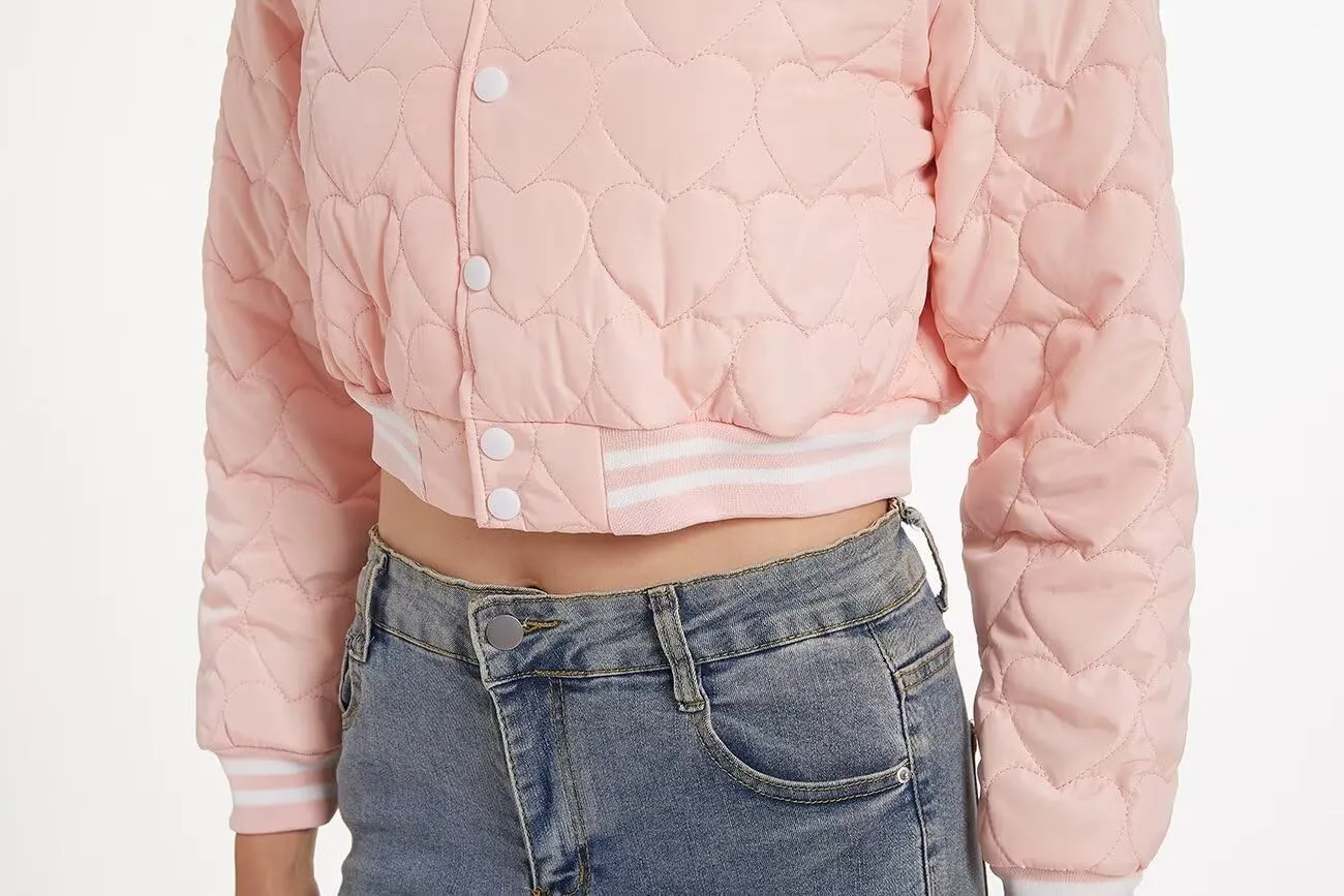Women's Baseball Varsity Jacket Cropped Bomber Quilted Jackets Vintage Casual Lightweight Crop Top Coat