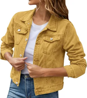 Women's Basic Solid Color Button Down Denim With Pockets Denim Coat Little Denim Jacket