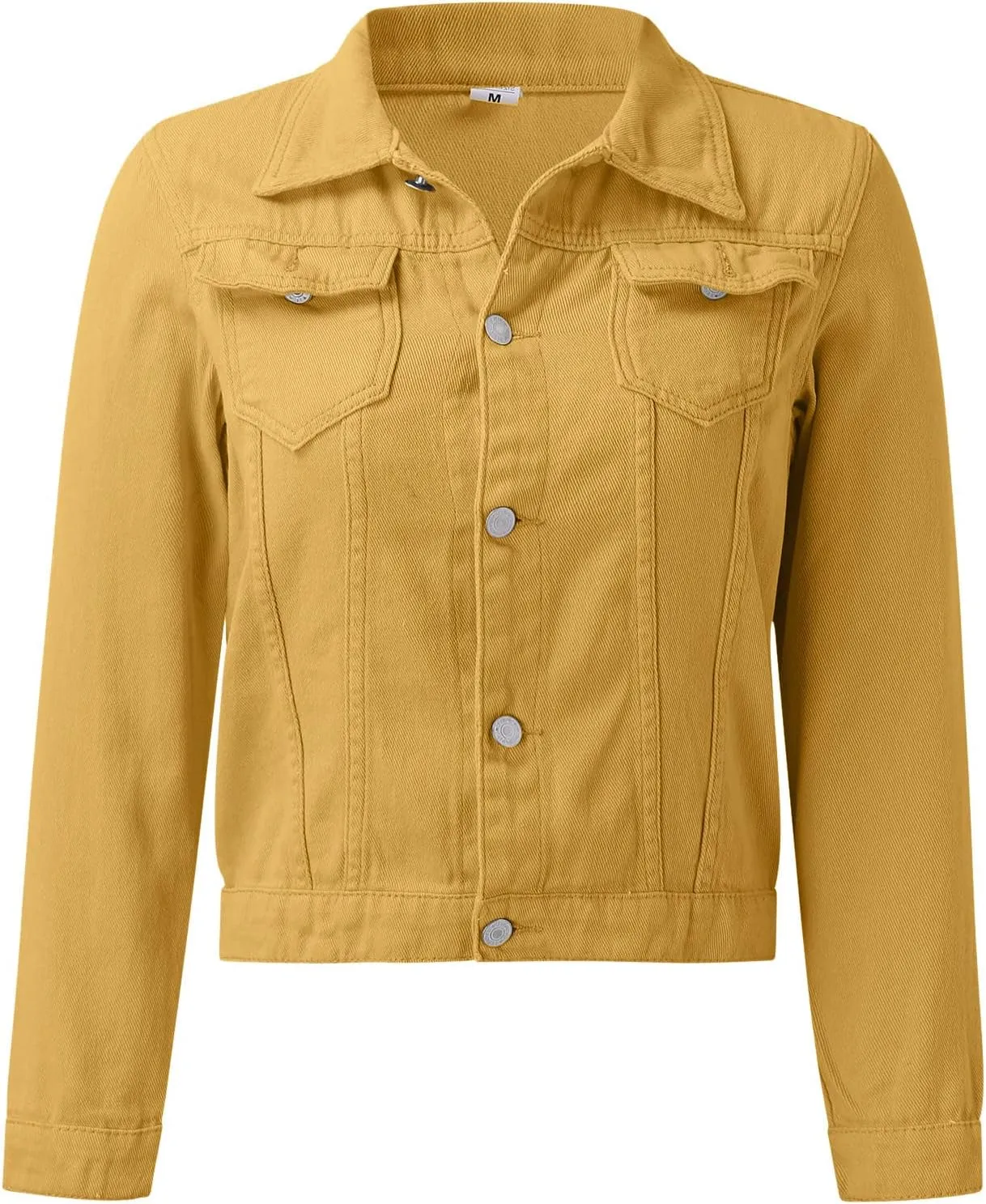 Women's Basic Solid Color Button Down Denim With Pockets Denim Coat Little Denim Jacket