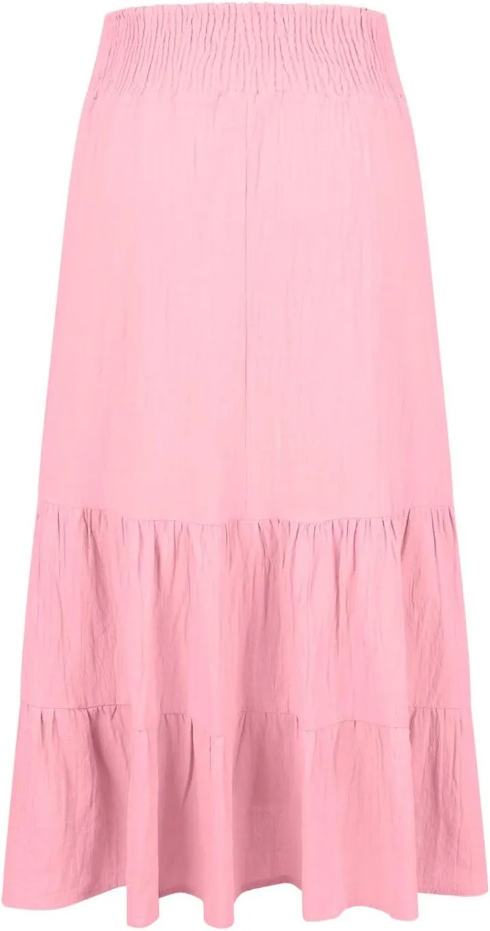 Women's Casual Boho Ankle Length Skirt Flowy High Waisted Tiered Ruched Maxi Skirts 2025 Trendy Summer Beach Dress