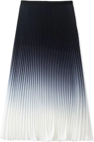 Women's Color Block Flowing A-Line Pleated Skirt Tie Dye Elastic Waist Swing Midi Skirt Sweet Flared Flowy Long Skirt