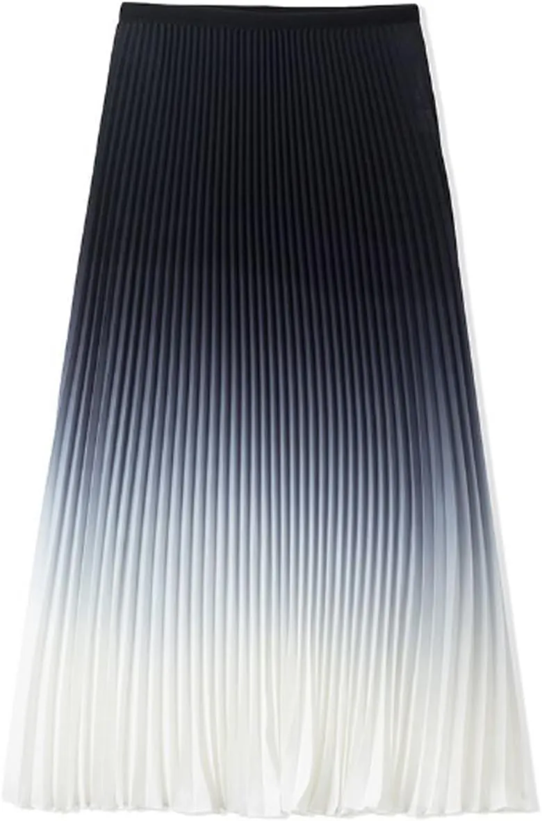 Women's Color Block Flowing A-Line Pleated Skirt Tie Dye Elastic Waist Swing Midi Skirt Sweet Flared Flowy Long Skirt