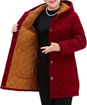 Women's Cotton Coat Plush Warm Parkas Long Hooded Padded Coat