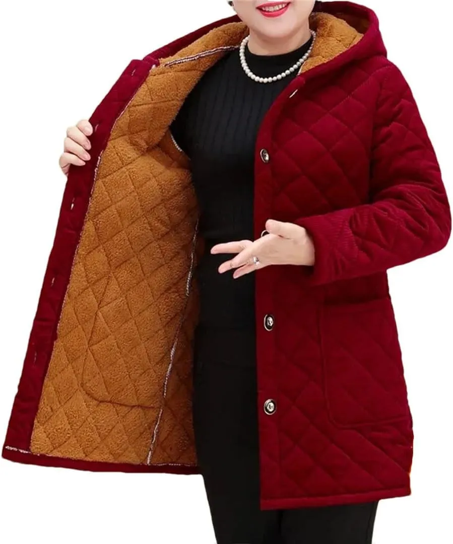 Women's Cotton Coat Plush Warm Parkas Long Hooded Padded Coat