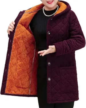 Women's Cotton Coat Plush Warm Parkas Long Hooded Padded Coat