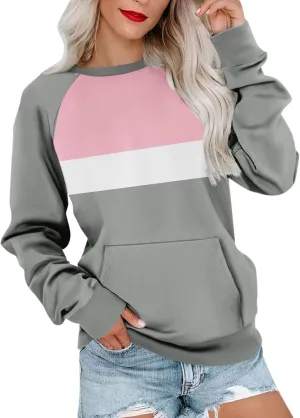 Women's Fashion Sweatshirt 2024 Casual Loose Splicing Color Block Hoodless Wide Hem Long Sleeve Fall outfits Clothes