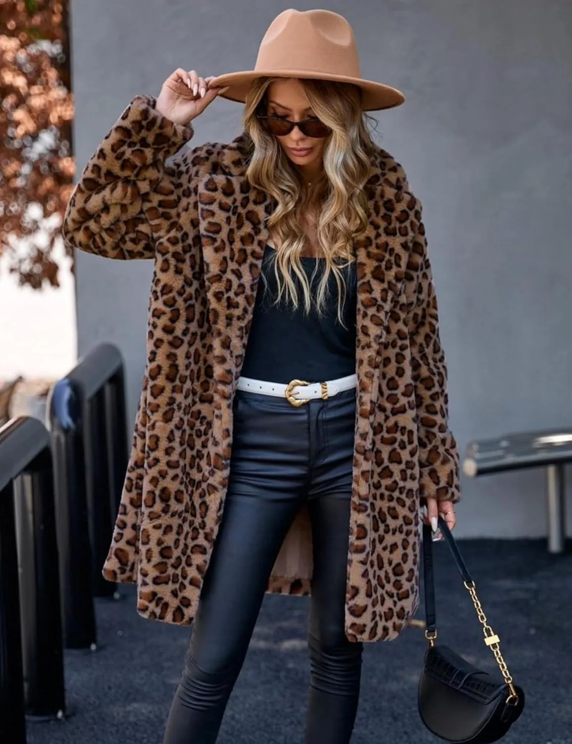 Women's Faux Fur Coat Teddy Fuzzy Fleece Open Front Cardigan Elegant Lapel Collar Long Sleeve Longline Loose Jacket