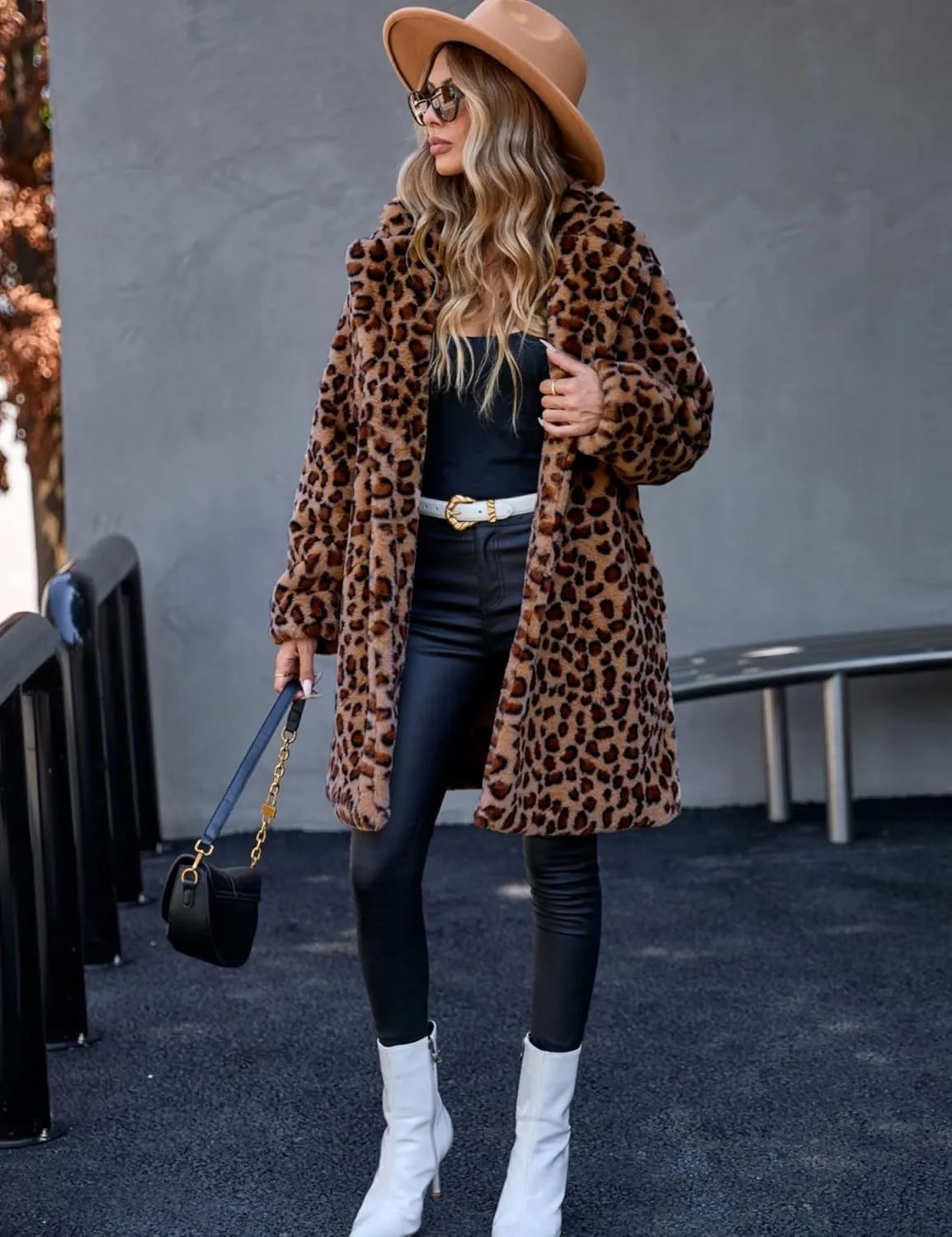 Women's Faux Fur Coat Teddy Fuzzy Fleece Open Front Cardigan Elegant Lapel Collar Long Sleeve Longline Loose Jacket