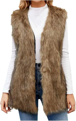 Womens Faux Fur Vest Winter Warm Short Coat Fluffy Shaggy Sleeveless Jacket Fashion Casual Fuzzy Outerwear