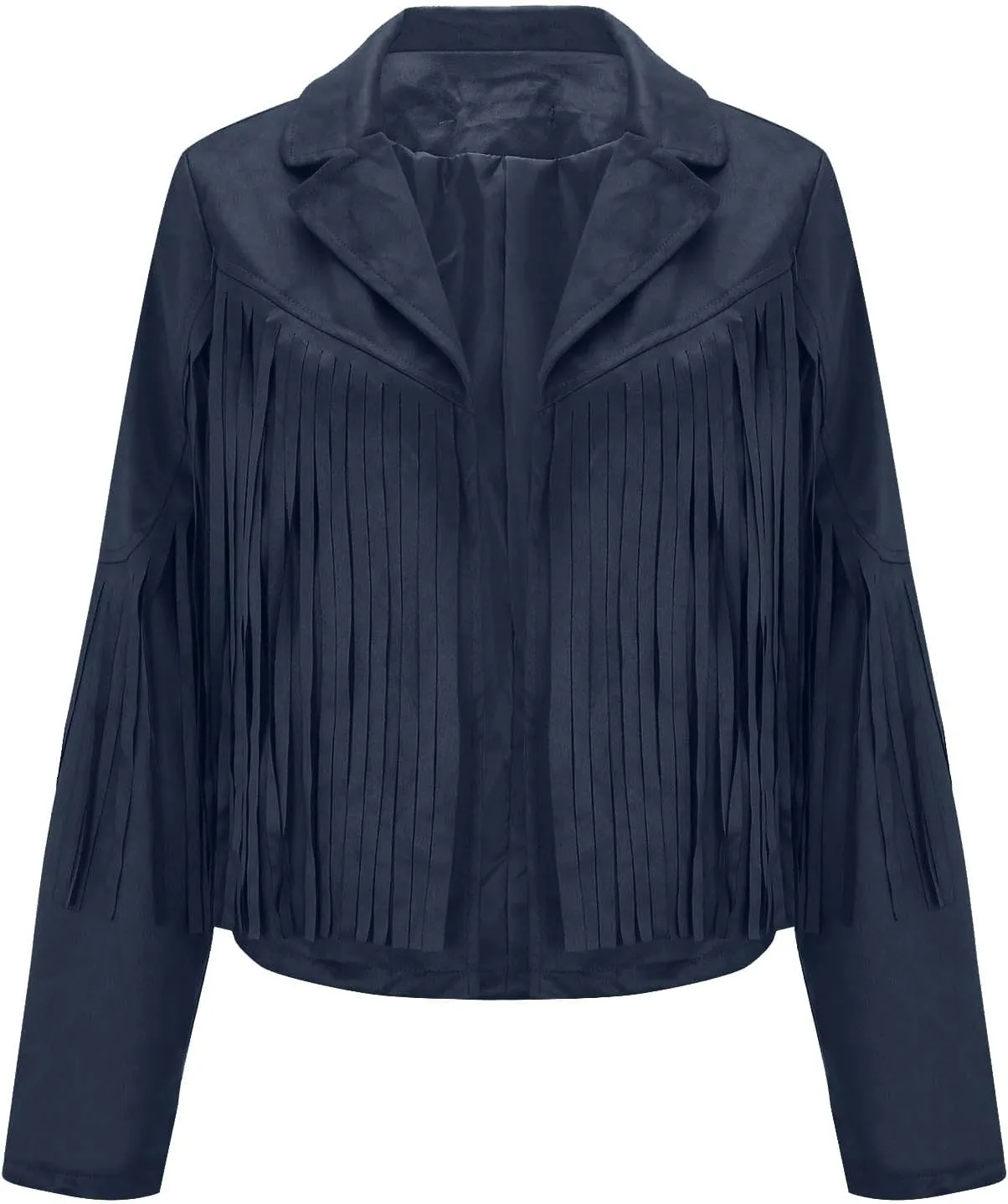Women's Faux Suede Leather Fringe Jacket Cowgirl Crop Moto Biker Jackets Open Front Tassel Coat Tops 2024 Trendy