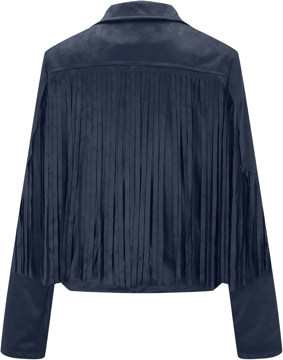 Women's Faux Suede Leather Fringe Jacket Cowgirl Crop Moto Biker Jackets Open Front Tassel Coat Tops 2024 Trendy