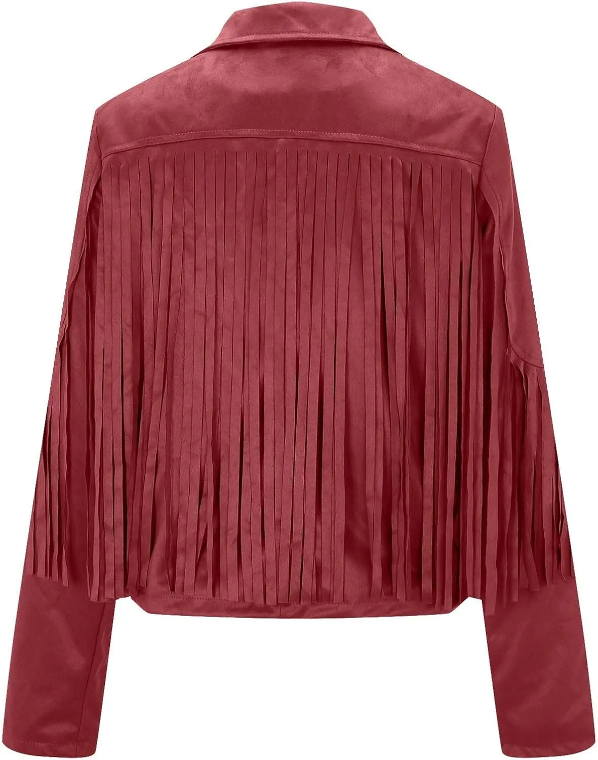 Women's Faux Suede Leather Fringe Jacket Cowgirl Crop Moto Biker Jackets Open Front Tassel Coat Tops 2024 Trendy