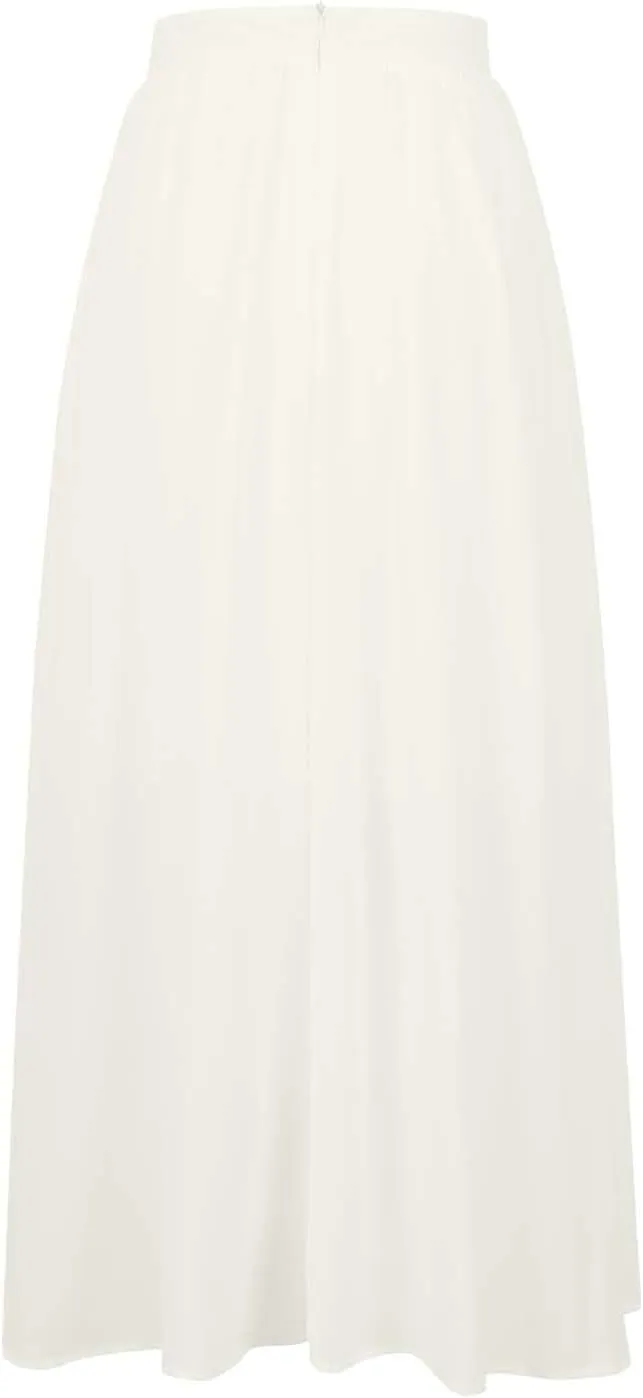 Women's Flowy Maxi Skirt Summer Pleated High Waisted Casual Long Skirts with Pockets Zipper Back Boho Dress