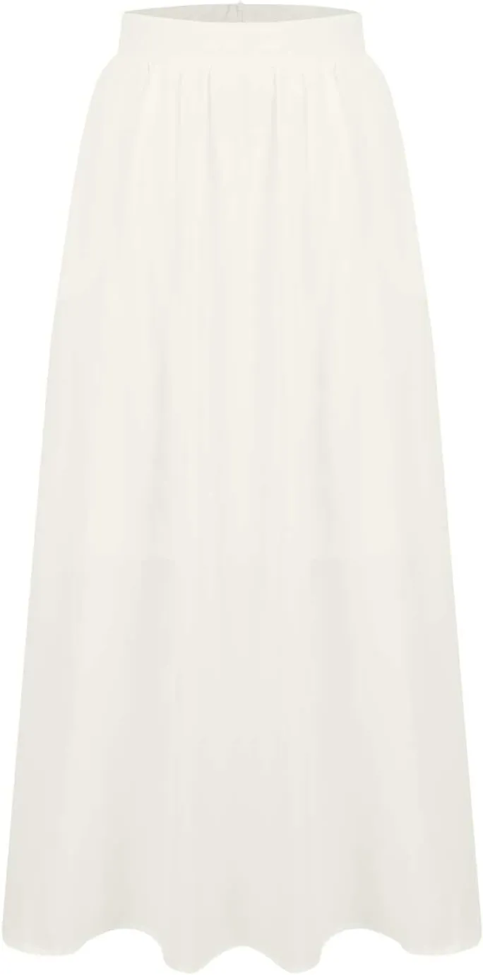 Women's Flowy Maxi Skirt Summer Pleated High Waisted Casual Long Skirts with Pockets Zipper Back Boho Dress