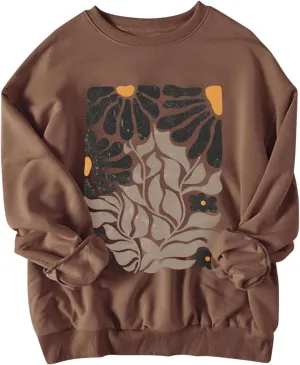 Women's Graphic Drop Shoulder Crew Neck Sweatshirt Long Sleeve Oversized Pullovers