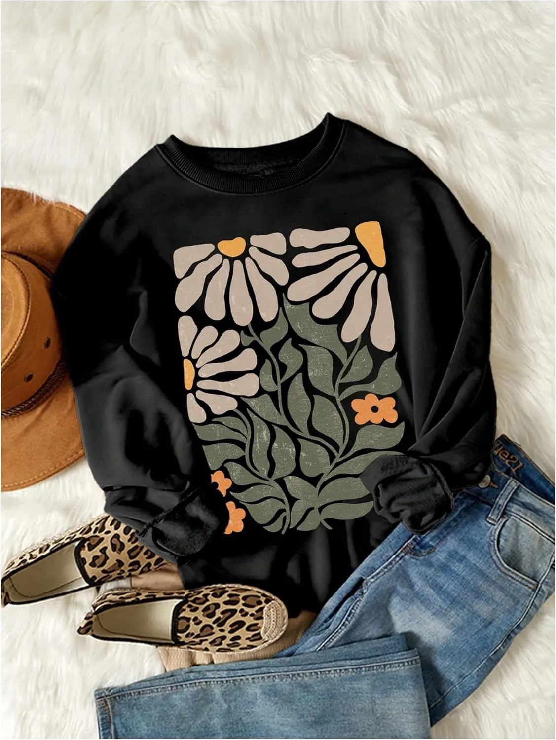 Women's Graphic Drop Shoulder Crew Neck Sweatshirt Long Sleeve Oversized Pullovers