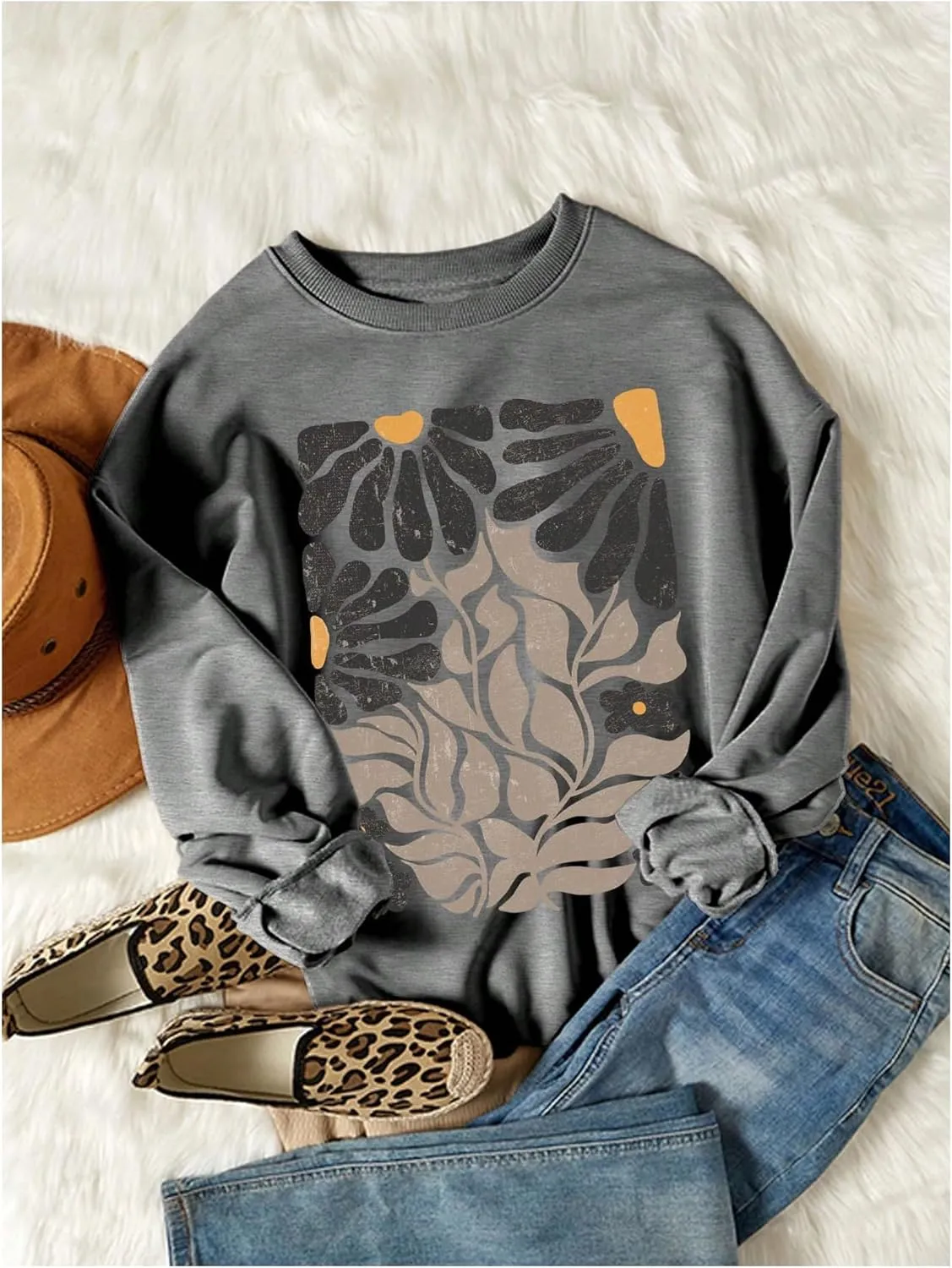 Women's Graphic Drop Shoulder Crew Neck Sweatshirt Long Sleeve Oversized Pullovers