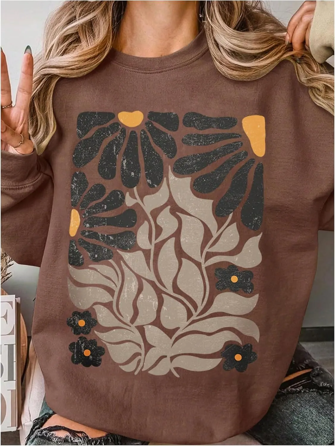 Women's Graphic Drop Shoulder Crew Neck Sweatshirt Long Sleeve Oversized Pullovers