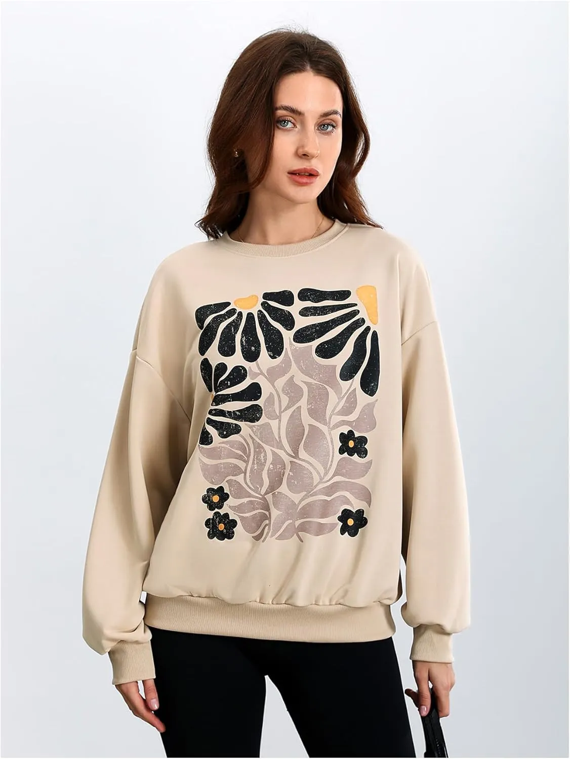 Women's Graphic Drop Shoulder Crew Neck Sweatshirt Long Sleeve Oversized Pullovers