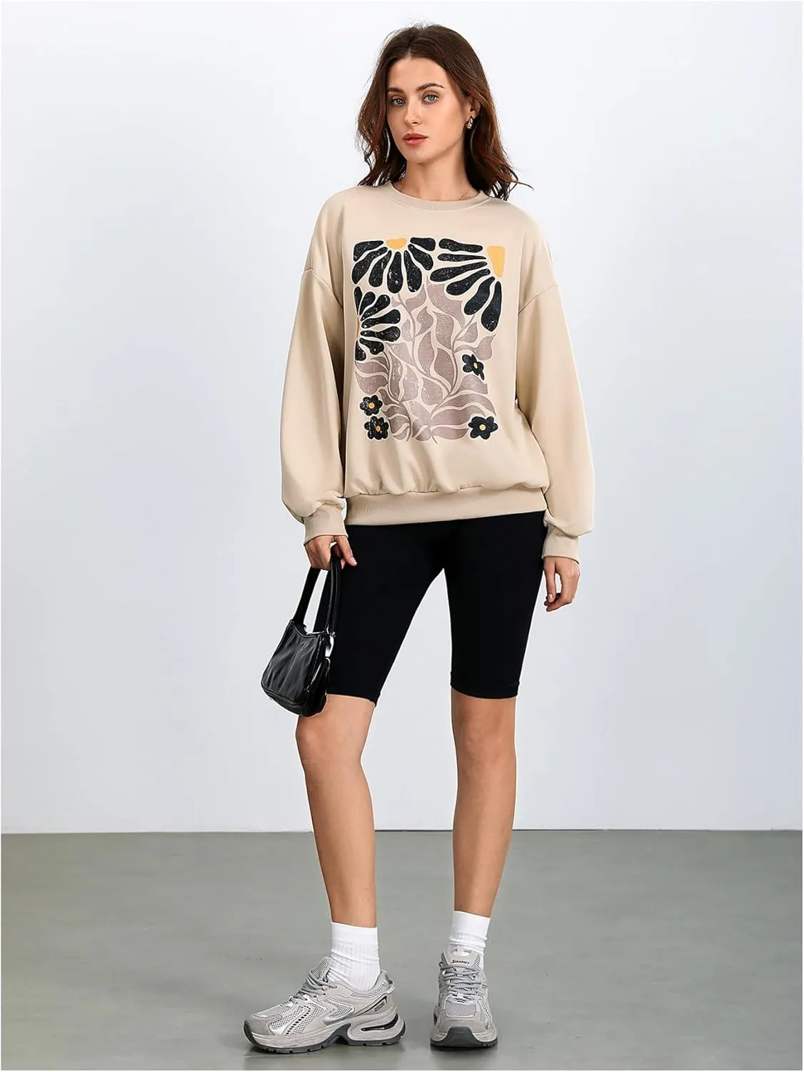 Women's Graphic Drop Shoulder Crew Neck Sweatshirt Long Sleeve Oversized Pullovers