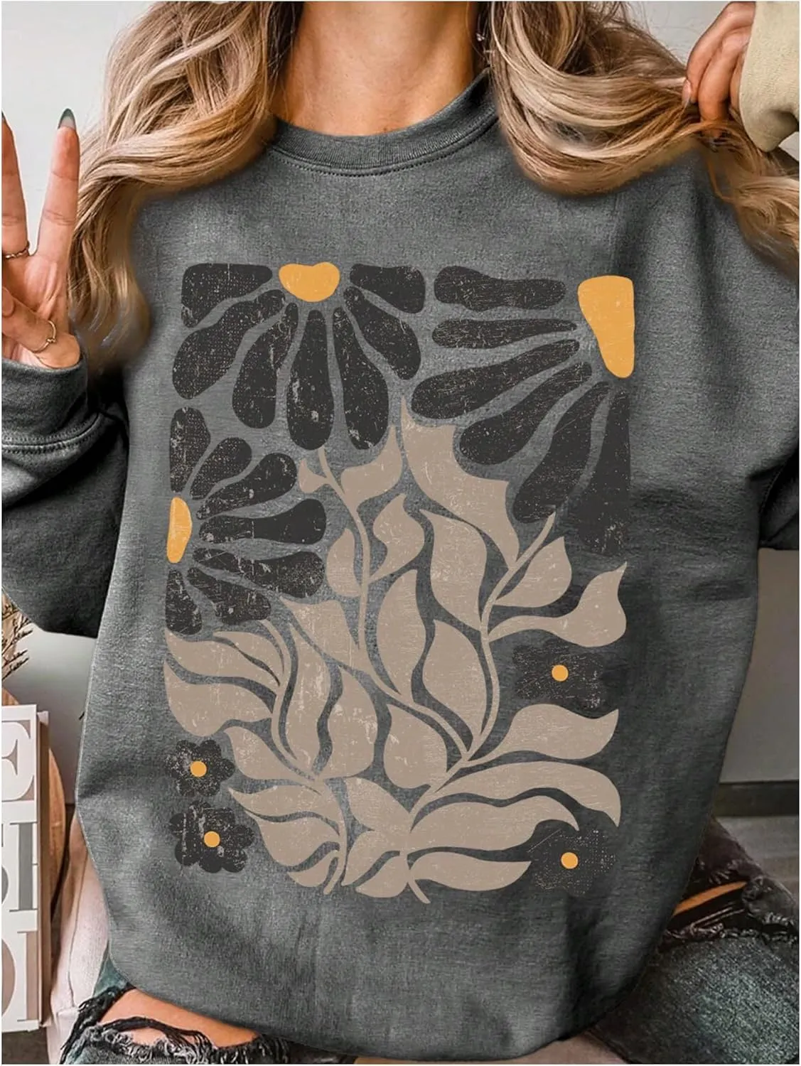 Women's Graphic Drop Shoulder Crew Neck Sweatshirt Long Sleeve Oversized Pullovers