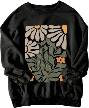 Women's Graphic Drop Shoulder Crew Neck Sweatshirt Long Sleeve Oversized Pullovers