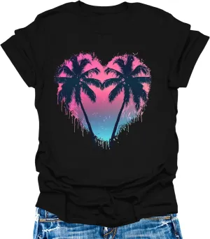Womens Graphic Tees Vintage Floral T-Shirt Boho Summer Plus Size Tops