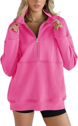 Women's Half Zip Sweatshirts Fleece Stand Collar Long Sleeve Thumb Hole Oversized Pullovers with Pockets