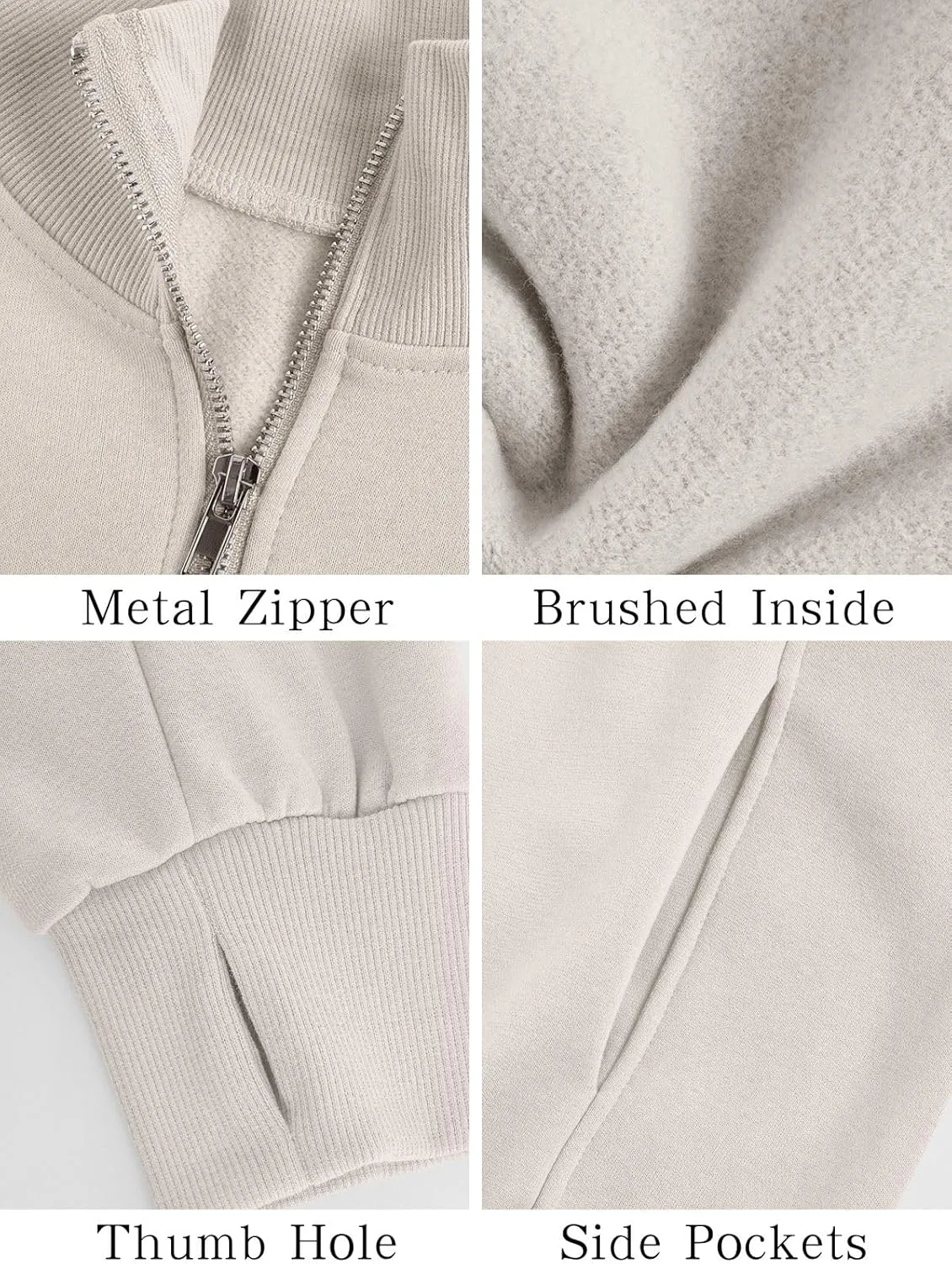 Women's Half Zip Sweatshirts Fleece Stand Collar Long Sleeve Thumb Hole Oversized Pullovers with Pockets