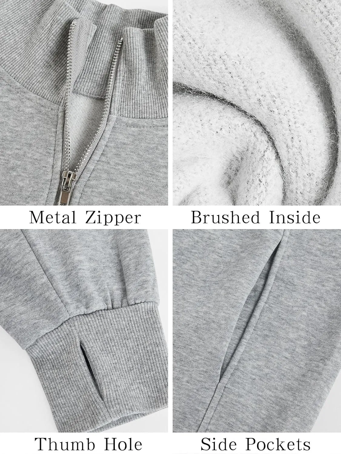 Women's Half Zip Sweatshirts Fleece Stand Collar Long Sleeve Thumb Hole Oversized Pullovers with Pockets