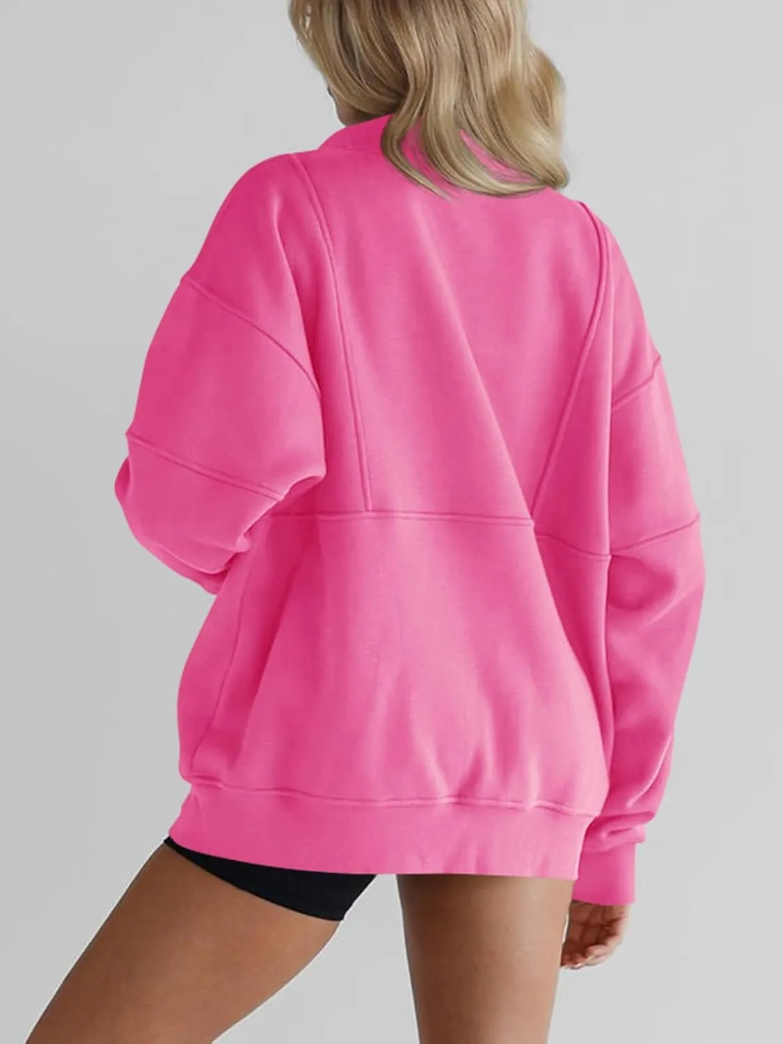 Women's Half Zip Sweatshirts Fleece Stand Collar Long Sleeve Thumb Hole Oversized Pullovers with Pockets