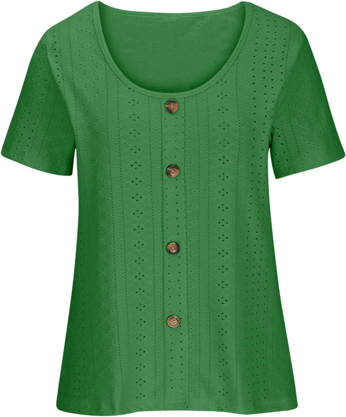 Womens Hollow Shirts Eyelet Scoop Neck Short Sleeve Business Casual Loose Plain Blouses Daily Summer Trendy Tops