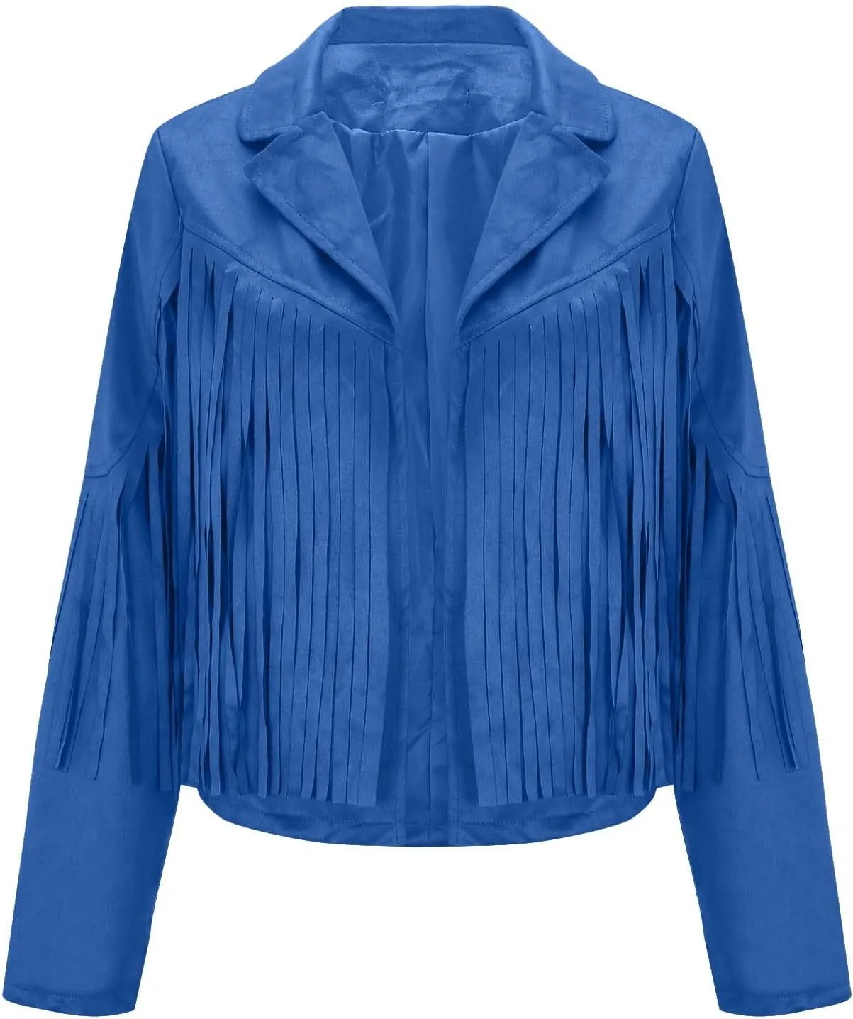 Women's Leather Jacket Faux Suede Fringe Jacket Fall Long Sleeve Lapel Vintage Coats Open Front Tassel Cardigan