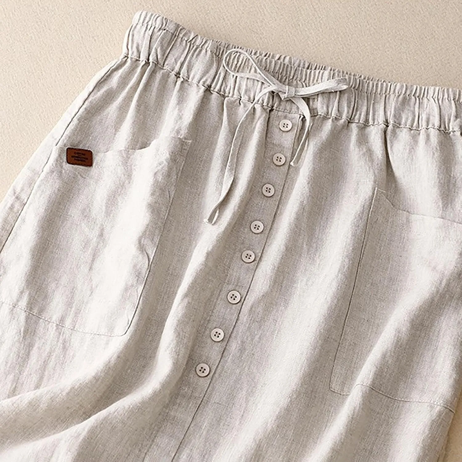 Women's Linen Skirts Summer Casual High Waisted Drawstring Midi Skirt Retro Solid Boho Dress Trendy Loose Outfits