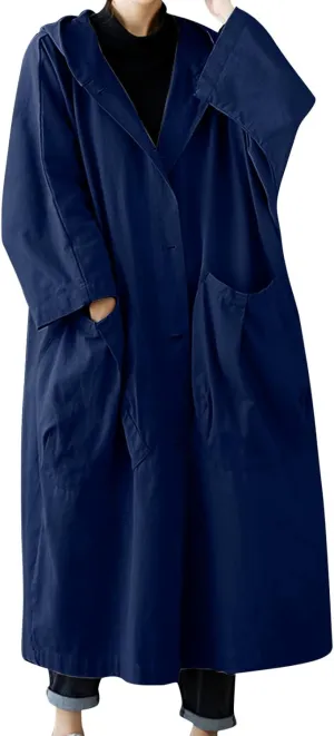 Womens Long Breasted Trench Coat Midi Length Overcoat Jacket Women Anorak