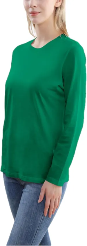 Women's Long Sleeve Crew Neck Cotton T-Shirt Regular Fit Lightweight Solid Basic Tee Soft Casual Tops Baselayer
