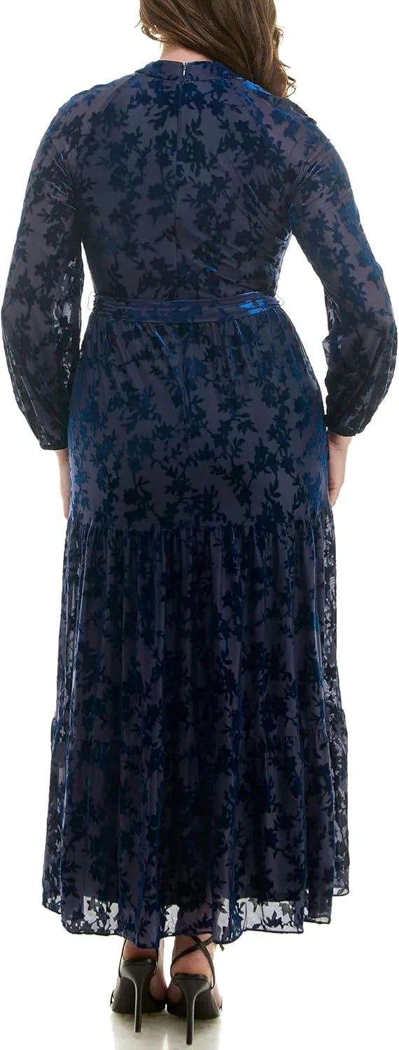 Women's Long Sleeve Velvet Burnout Mock Neck Maxi Dress