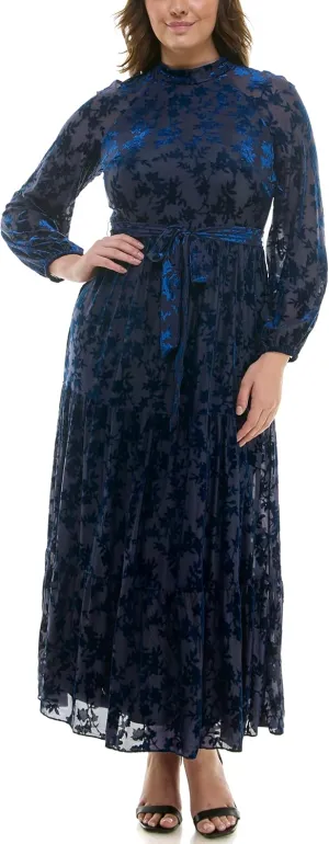 Women's Long Sleeve Velvet Burnout Mock Neck Maxi Dress