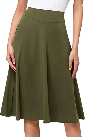 Women's Pleated Midi Skirts High Waist Flare A Line Plus Size Skirt Vintage 2025 Trendy Business Dress